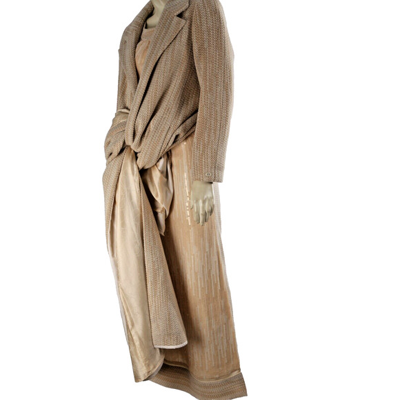 CHANEL 01A Fall 01 Beige 2 Piece Sleeveless Sequin Dress Maxi Tweed Coat Suit 38 - Picture 6 of 16